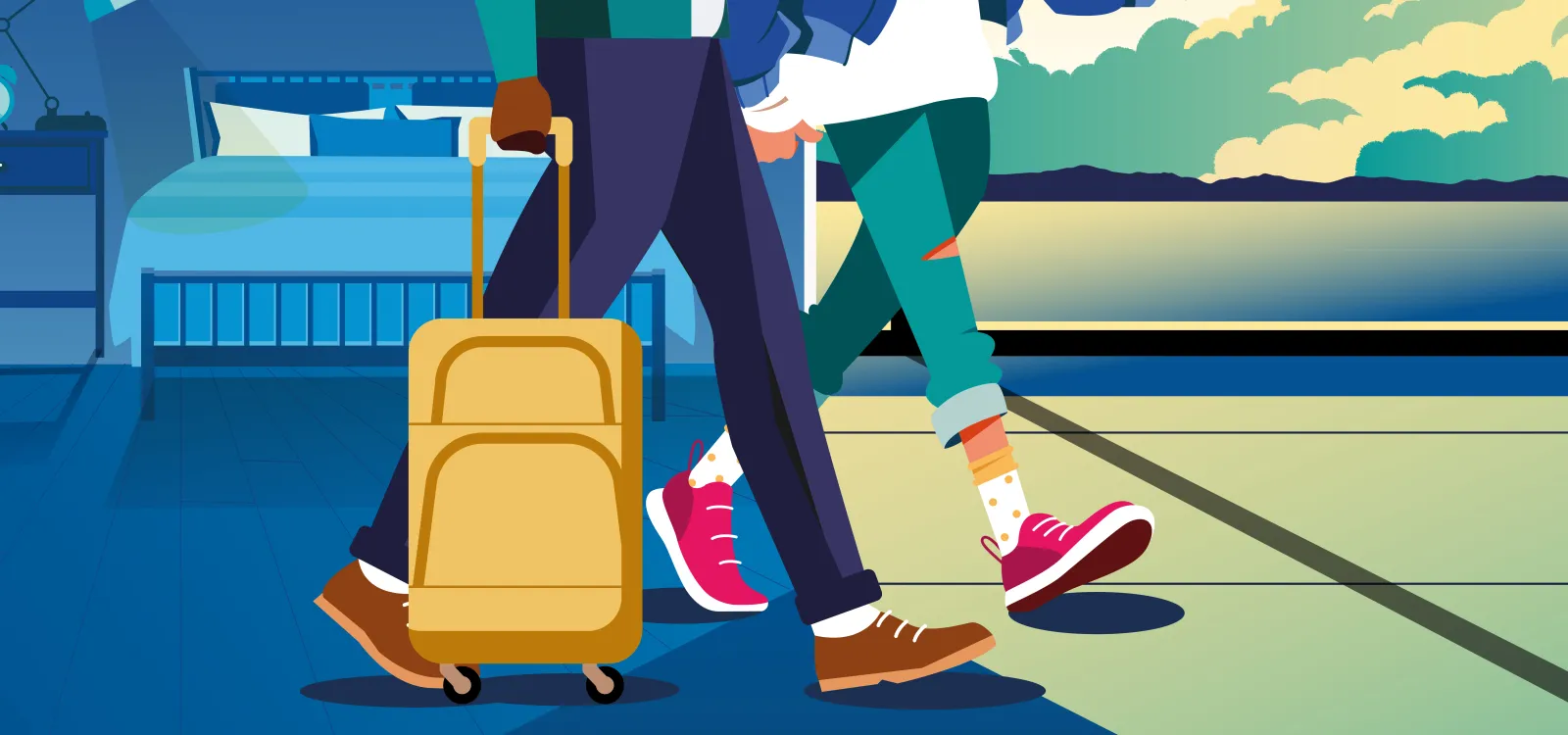 walking with suitcase still from gatwick video